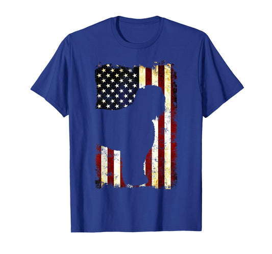 Black Russian Terrier Silhouette American Flag Women Men T-Shirt