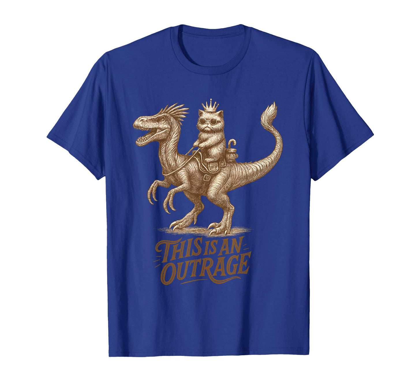 This is an Outrage Funny Princess Cat Riding Dinosaur T-Shirt