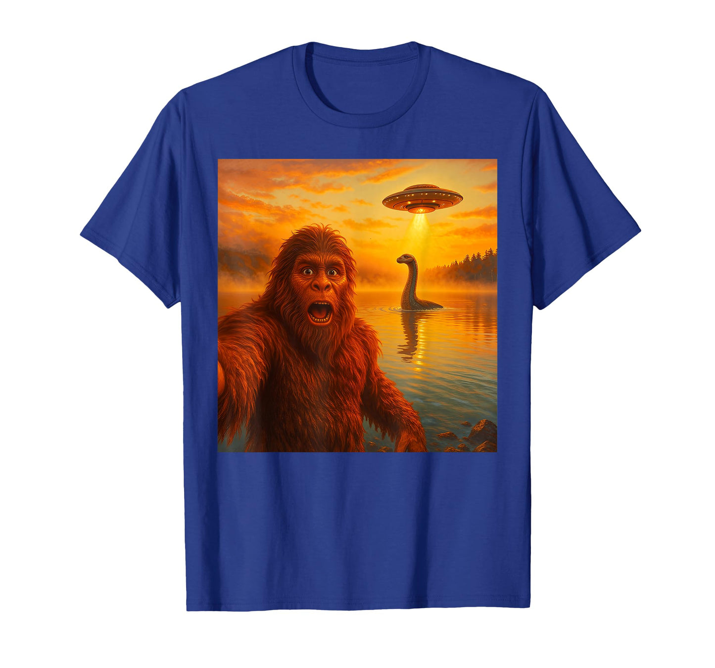 Funny Bigfoot Selfie with Loch Ness Monster and UFO Aliens T-Shirt