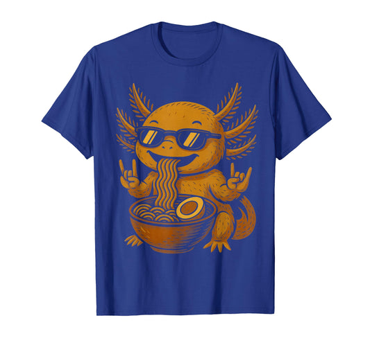 Funny Anime Kawaii Axolotl Eating Ramen Graphic Tee Rock On T-Shirt
