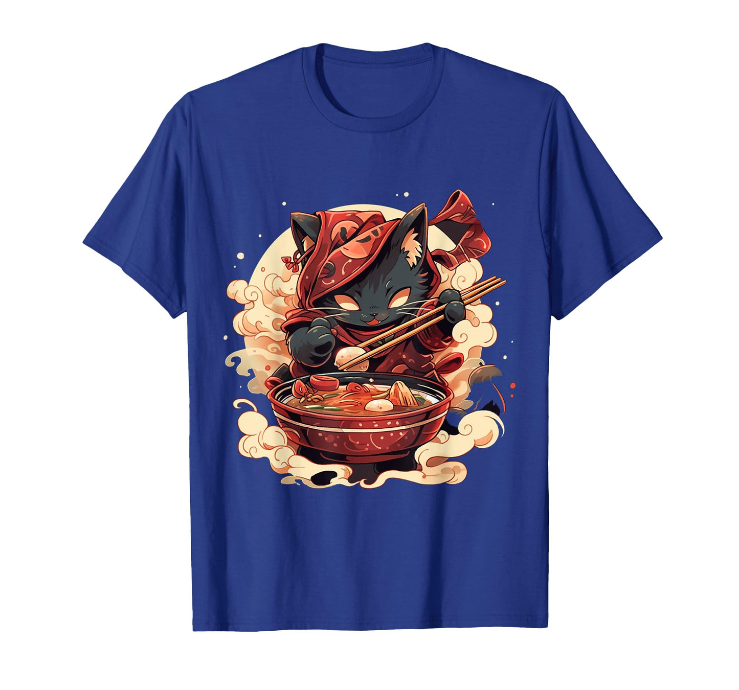 Japanese Art Ramen Cat Ninja Ukiyo-e Anime Style Samurai Cat T-Shirt