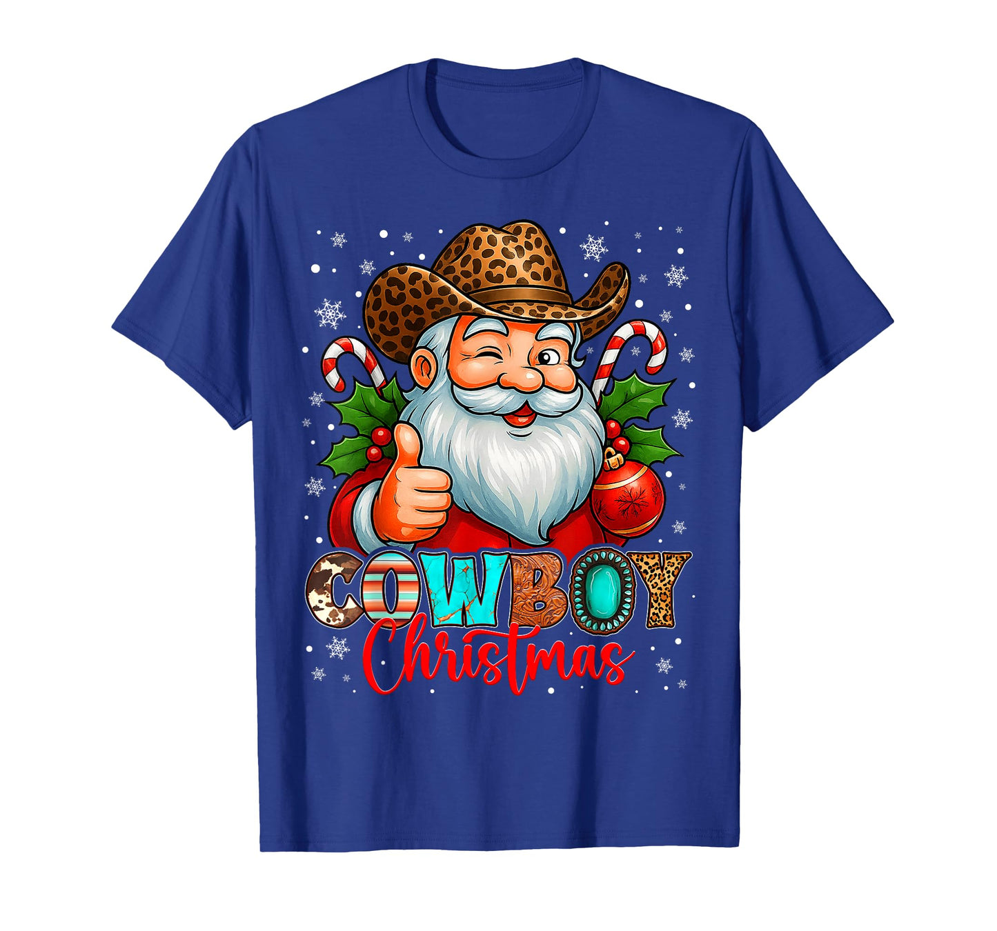 Cowboy Christmas Santa Pajamas Xmas Men Boy Kids Outfit Gift T-Shirt
