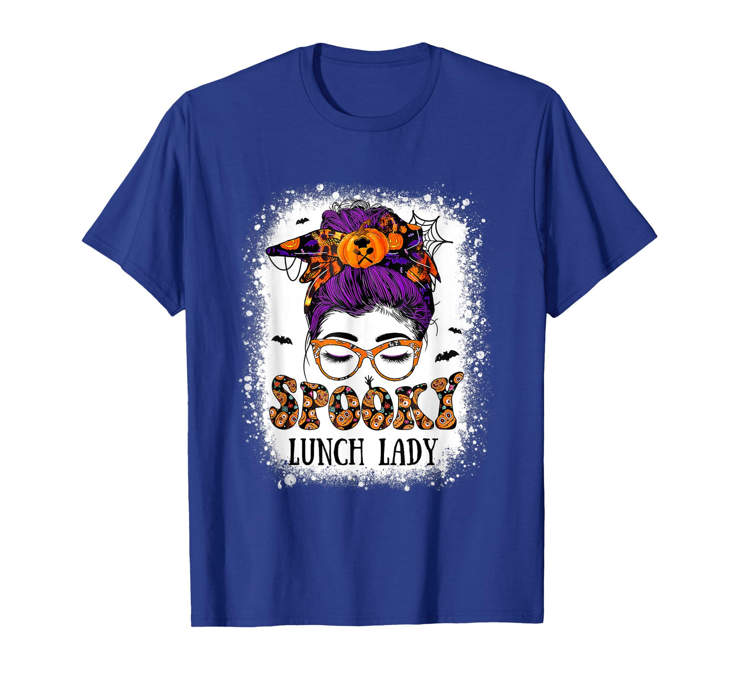Spooky Lunch Lady Witch Leopard Messy Bun Halloween Costumes T-Shirt
