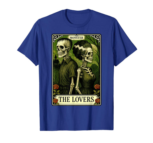 Monster Frankenstein and Bride Lovers Tarot Card Skeleton T-Shirt