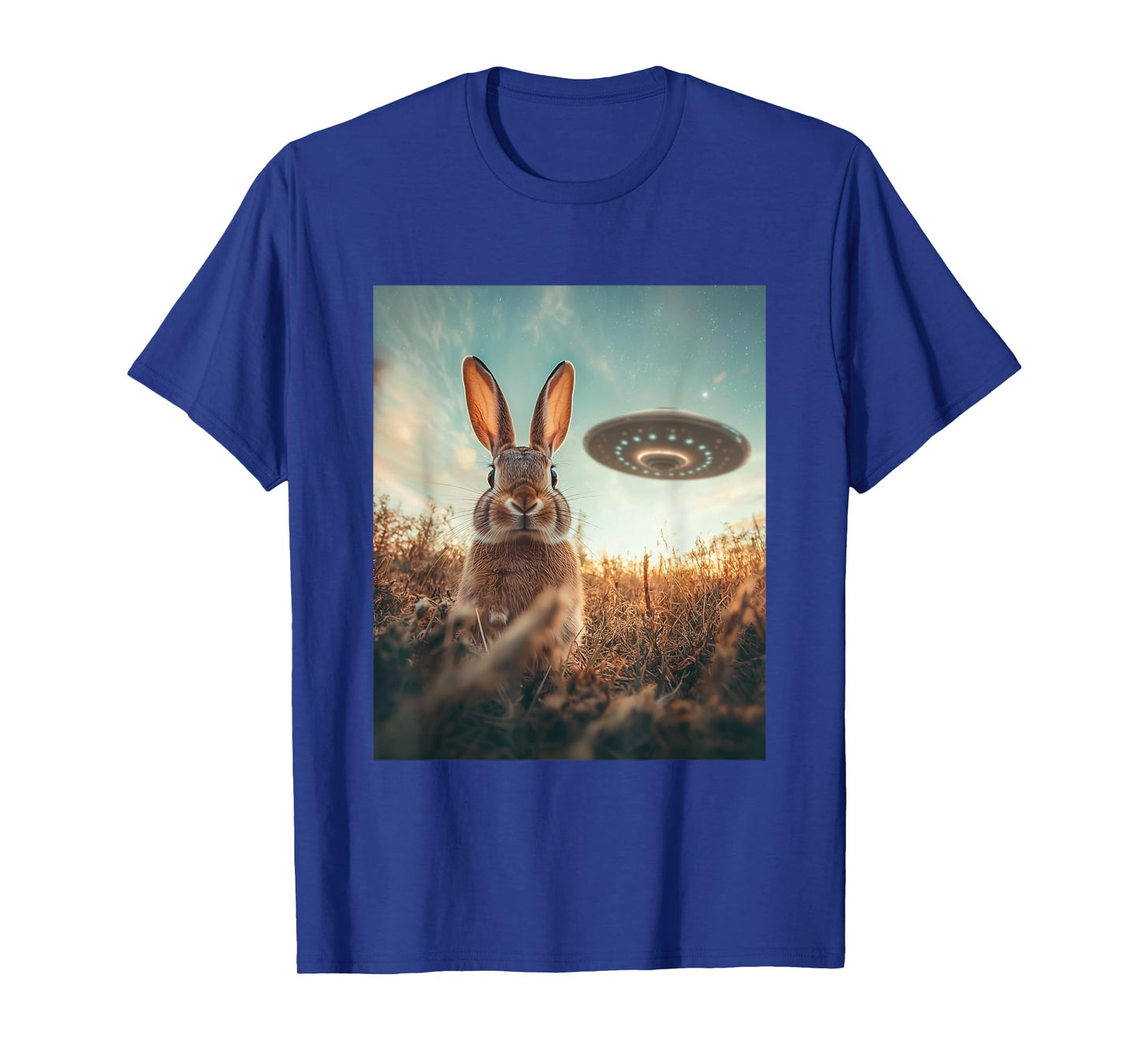 Rabbit Bunny Selfie with UFOs Aliens Funny Graphic T-Shirt