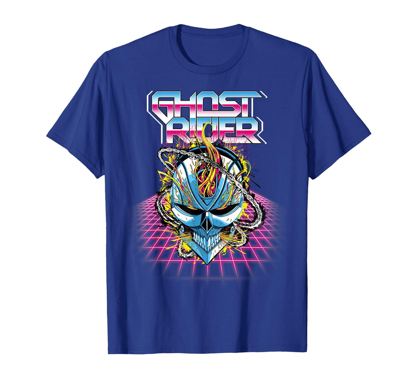 Marvel Ghost Rider Super 80s Retro Neon Grid Graphic T-Shirt T-Shirt