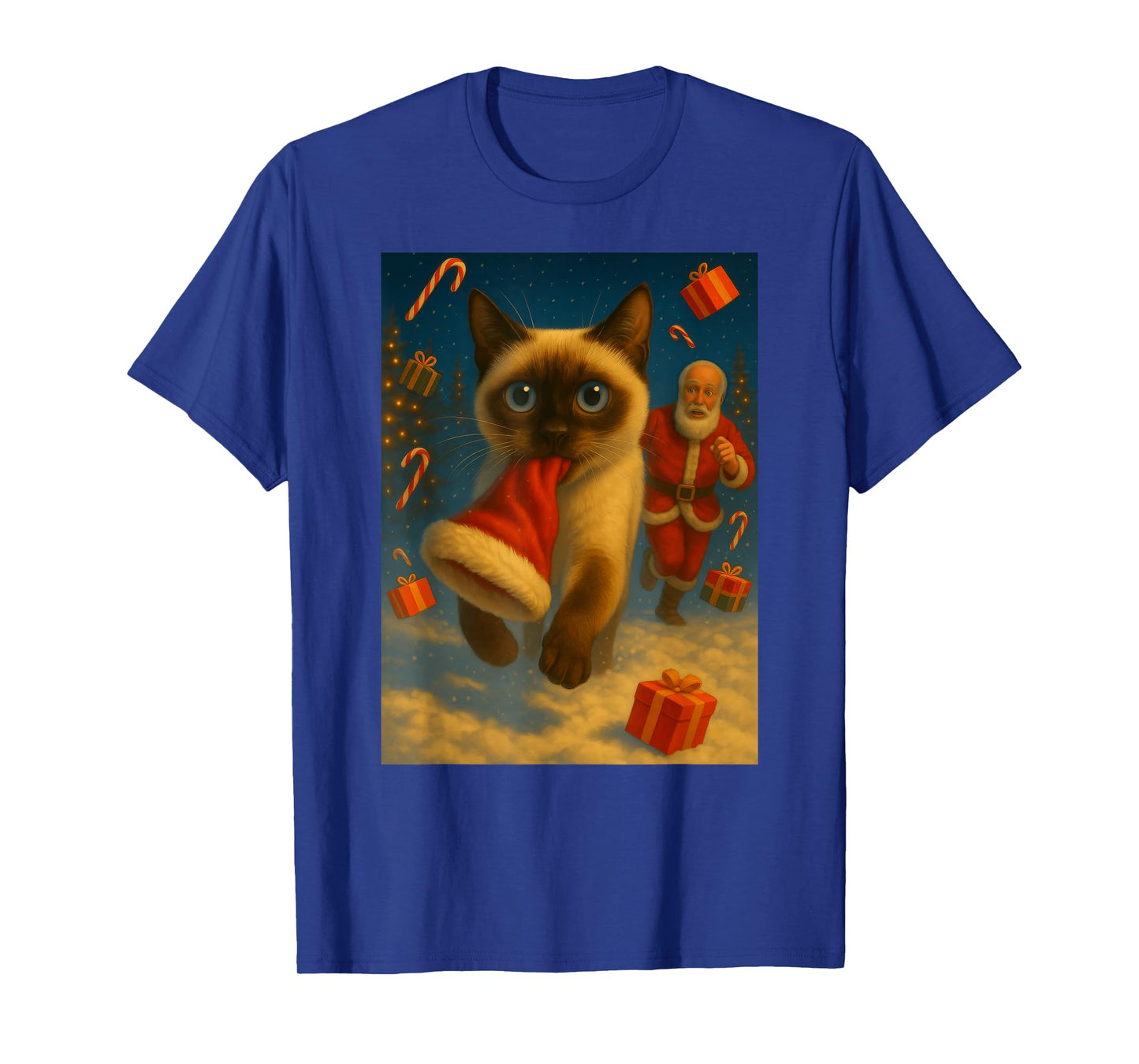 Christmas Santa Sleigh Siamese Cat Selfie Xmas Meme T-Shirt