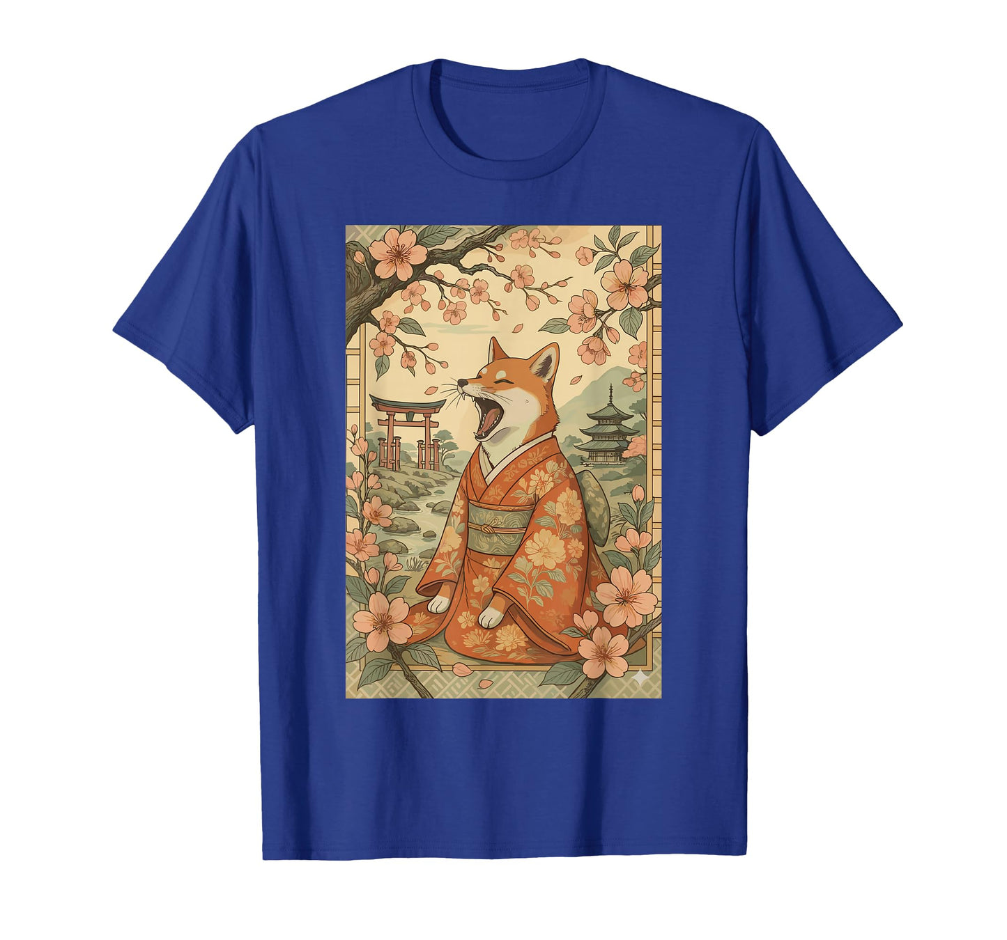 Funny Dog Shirt in Kimono Cherry Blossom Japanese Art T-Shirt