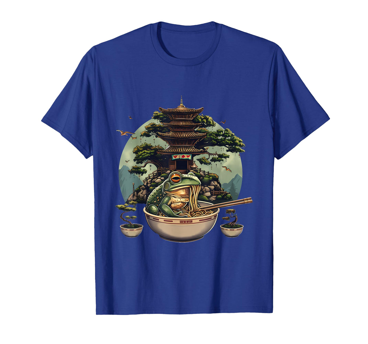 Frog Eating Ramen Noodles Pagoda Bonsai Tree Ramen Noodles T-Shirt