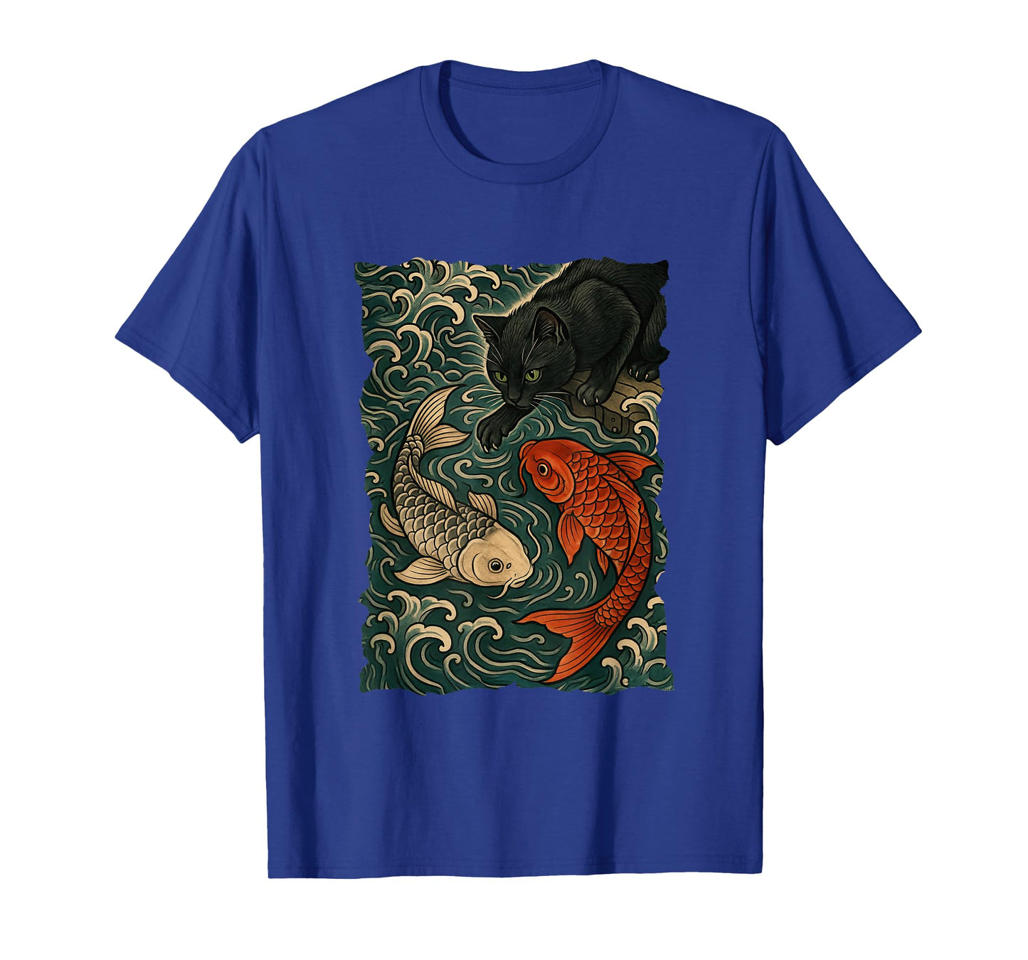 Cat Graphic Tee Women Men Funny Yin Yang Fish Japanese Art T-Shirt