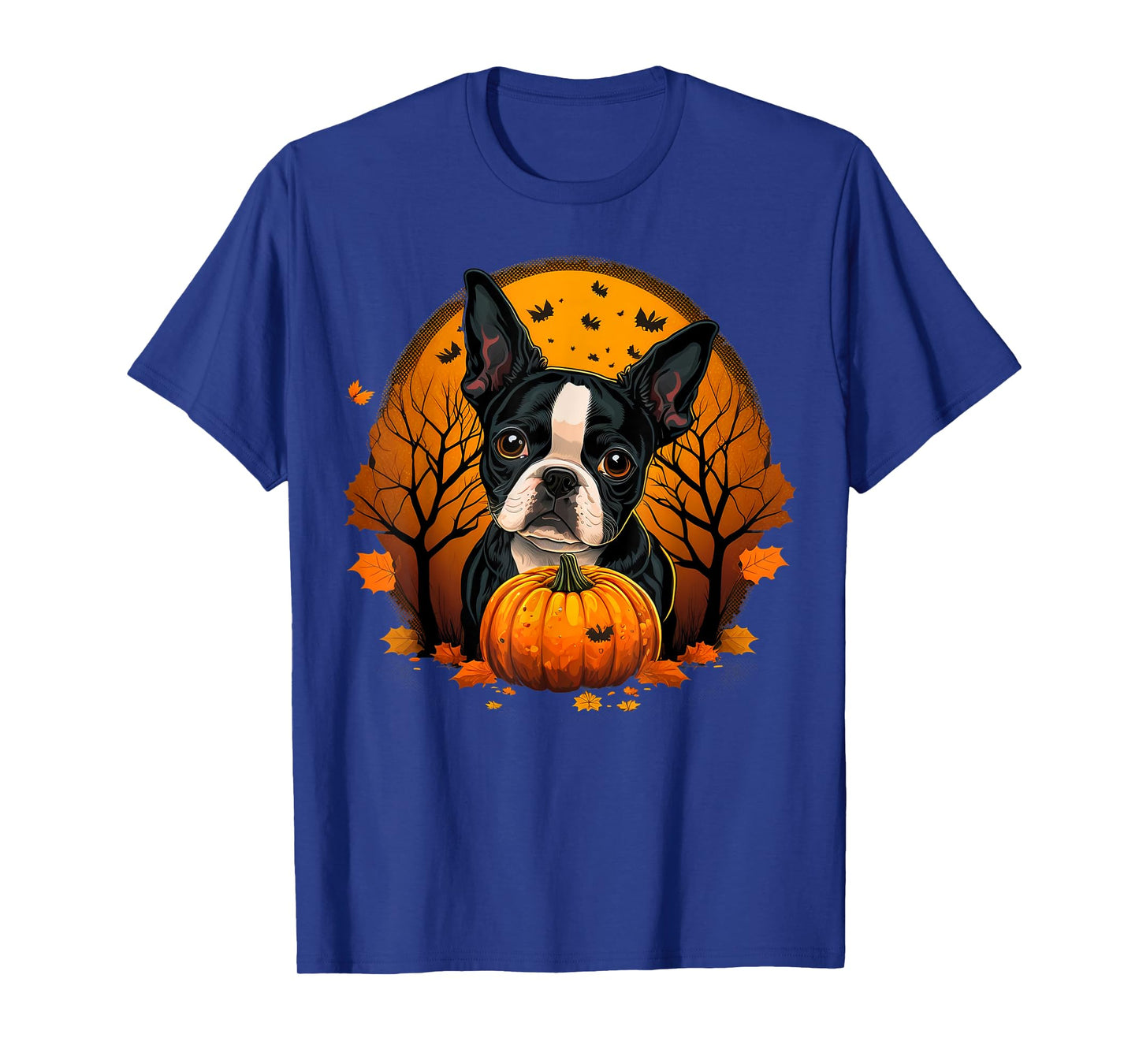 Pumpkin Boston Terrier Costume on Boston Terrier Halloween T-Shirt
