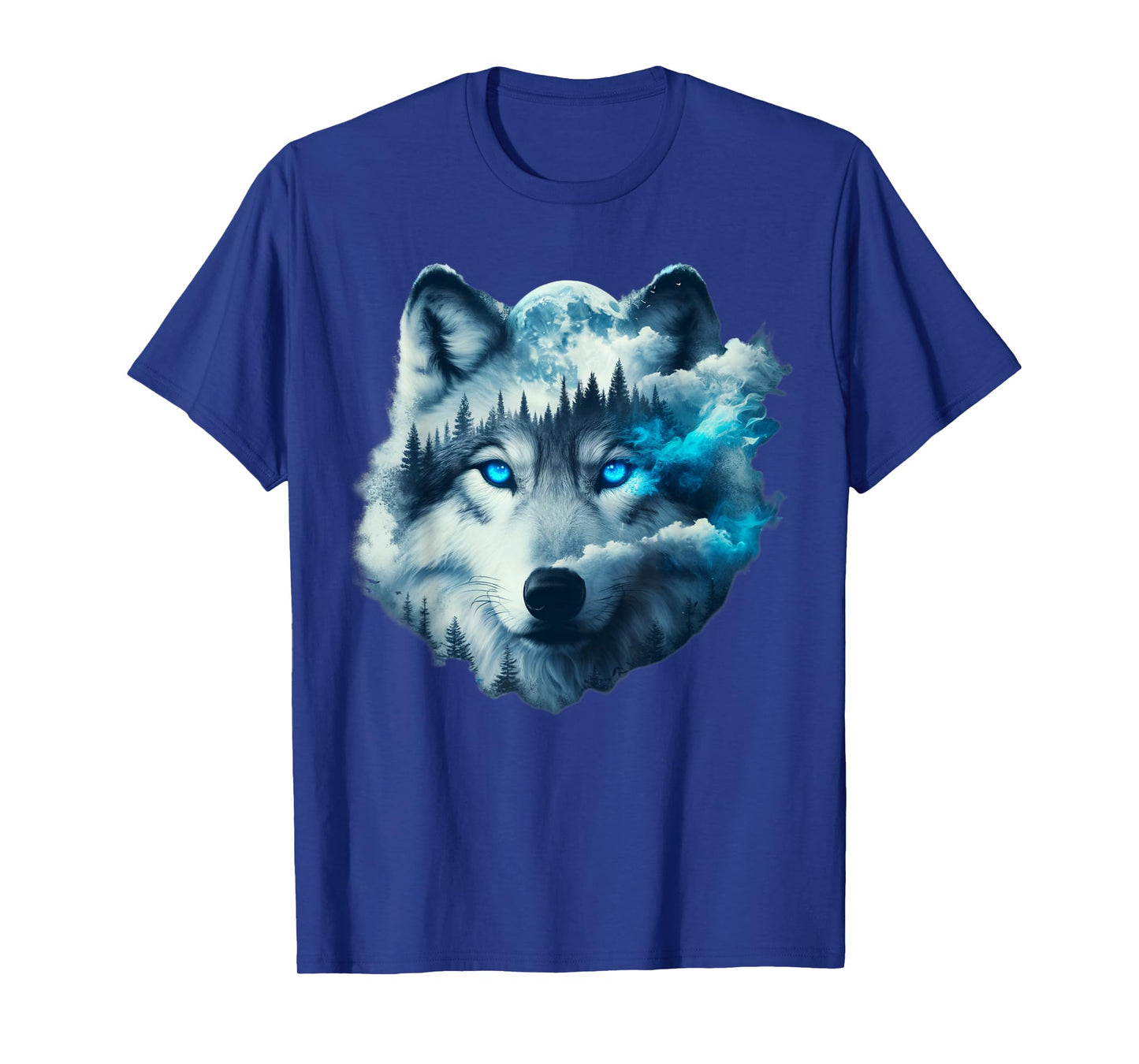 Surreal Double Exposure Art Moon Mist Wolf T-Shirt