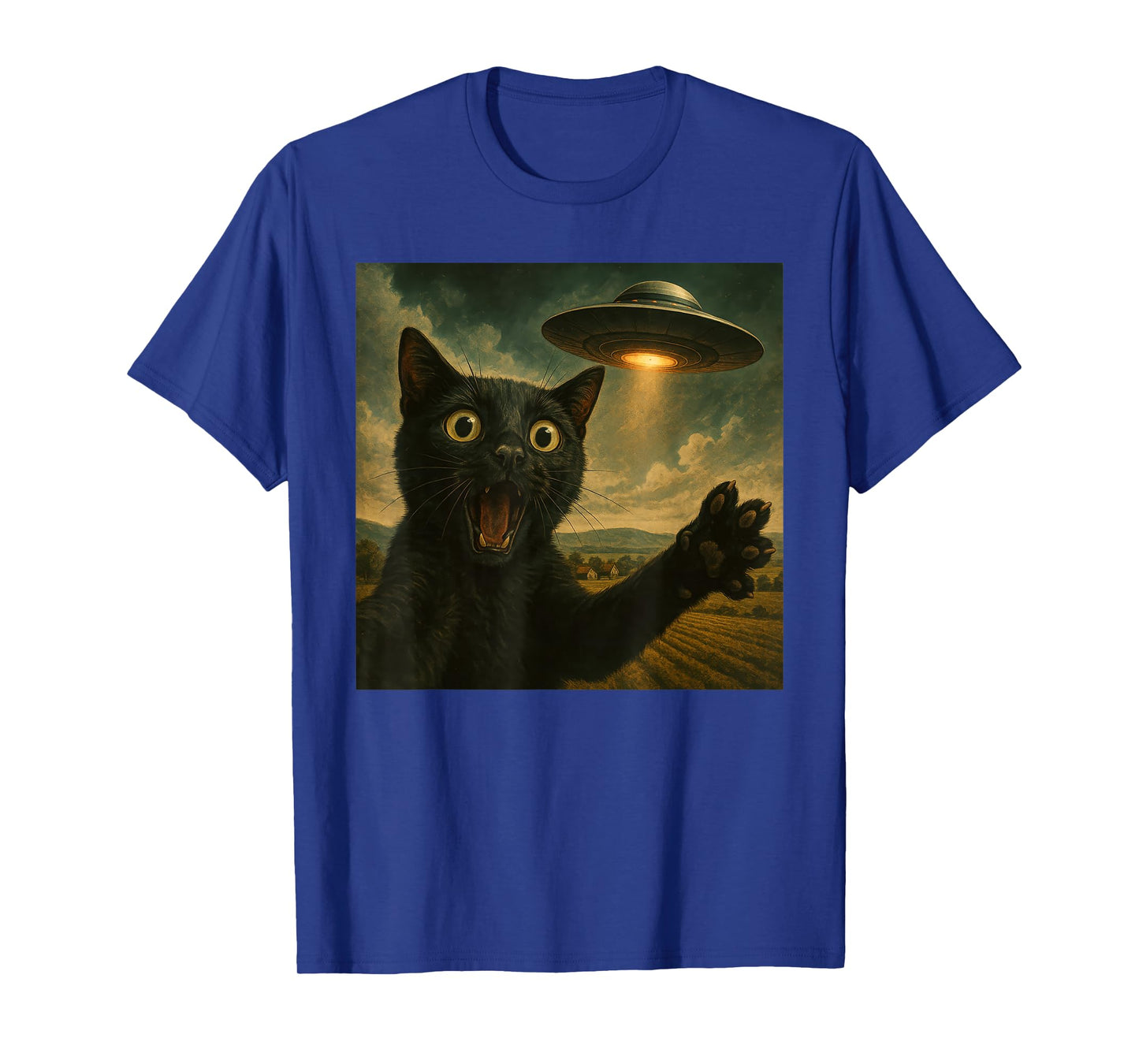 Black Cat Selfie With Alien UFO Funny Cat T-Shirt
