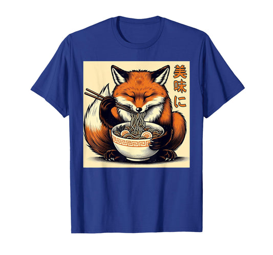 Funny Fox Eating Ramen Japanese Monster Lover Birthday T-Shirt