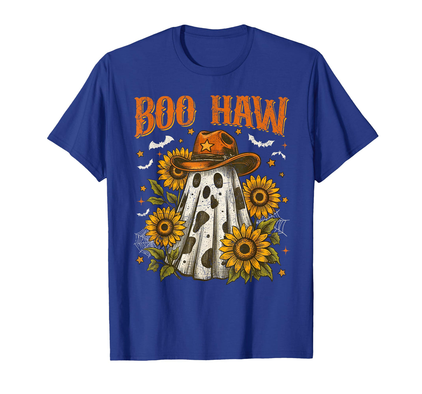 Boo Haw Cow Spot Ghost Pattern Western Halloween Cowboy T-Shirt