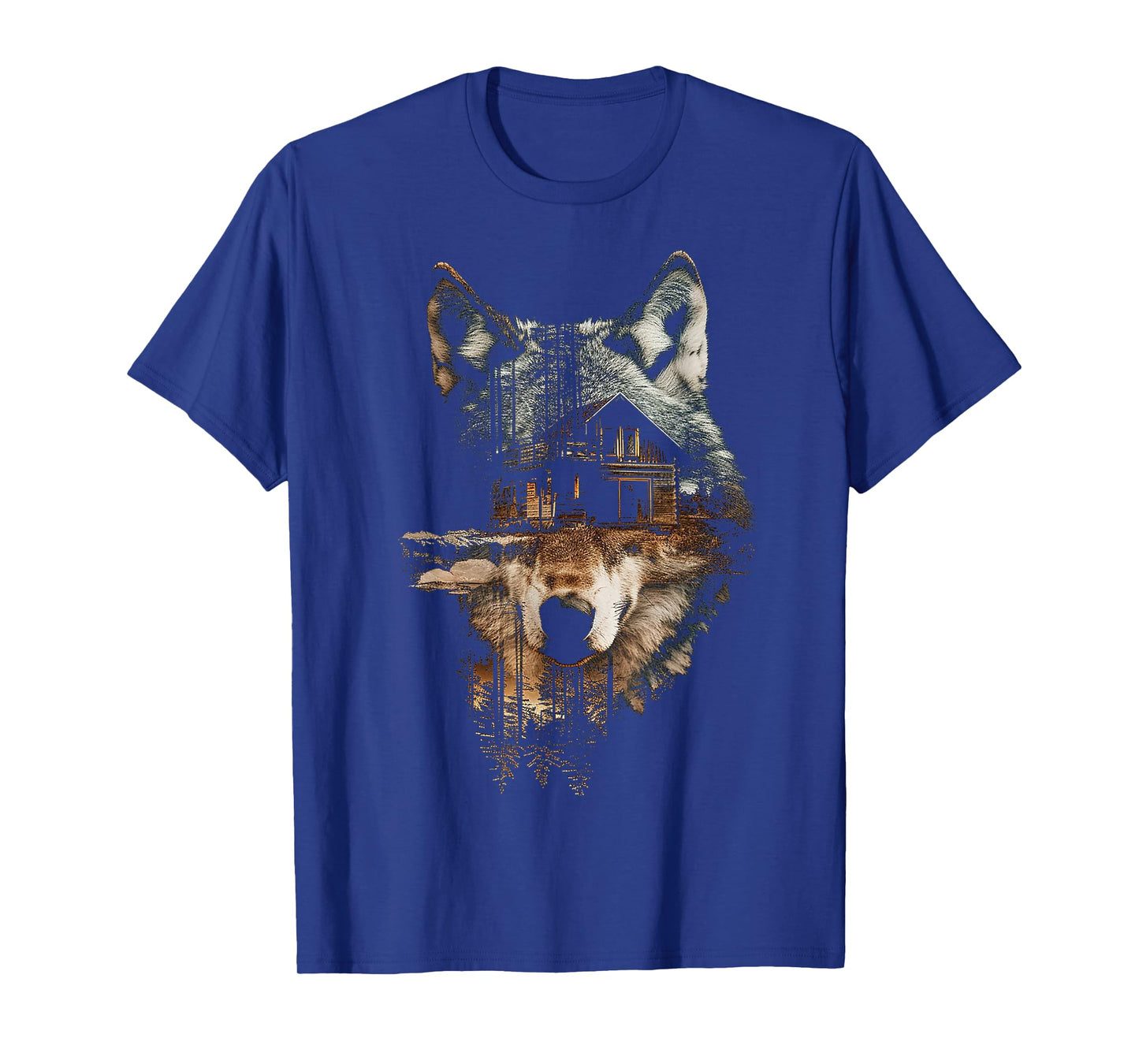 Wolf Nature House Animal Trees Illustration Art Wolf T-Shirt