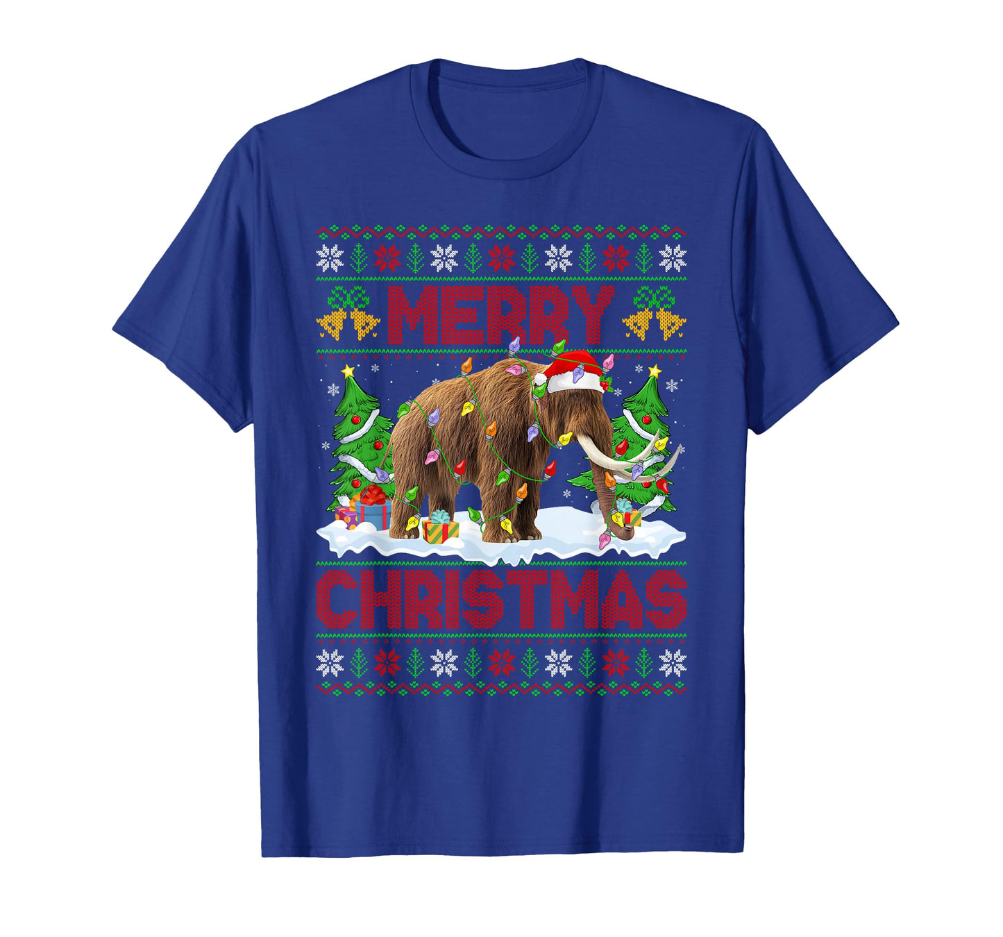Woolly Mammoth Ugly Xmas Sweater Animal Lights Christmas T-Shirt