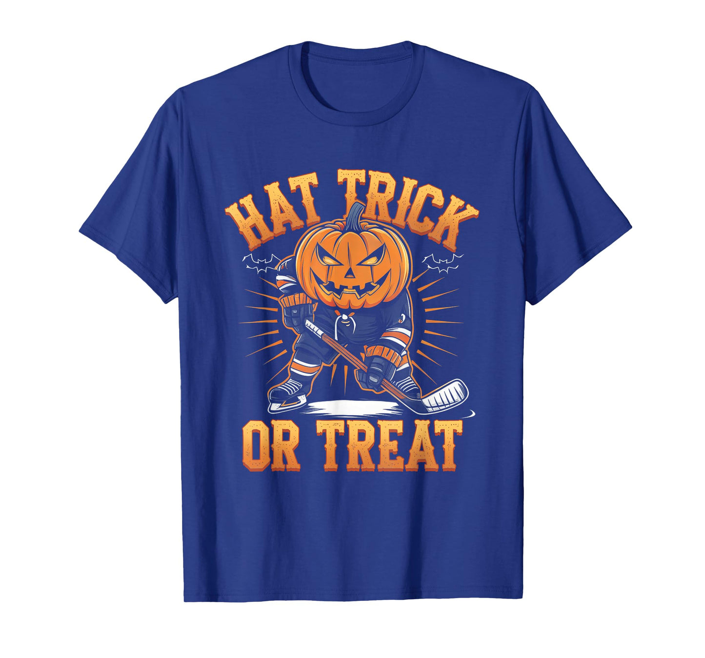 Halloween Hat Tricks Or Treat Ice Hockey Player Pumpkin Head T-Shirt