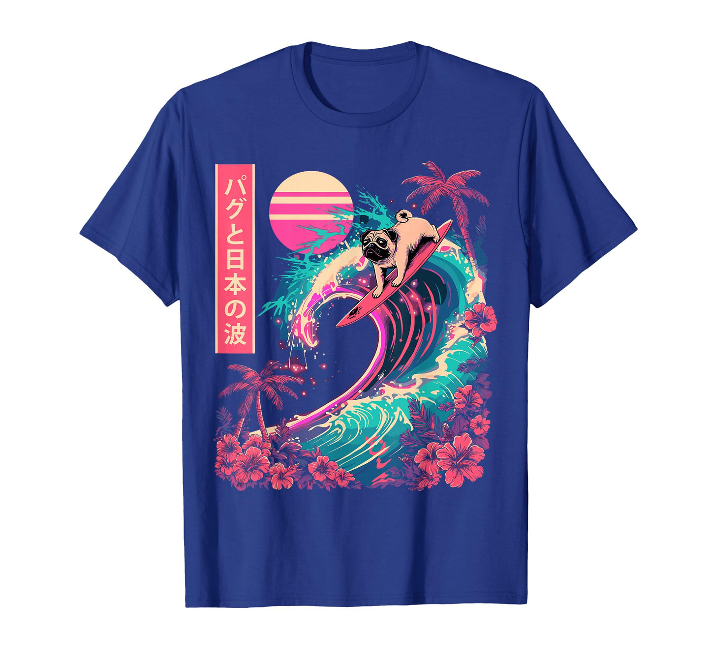 Japanese Pug Surfing Wave Great Wave Japan T-Shirt