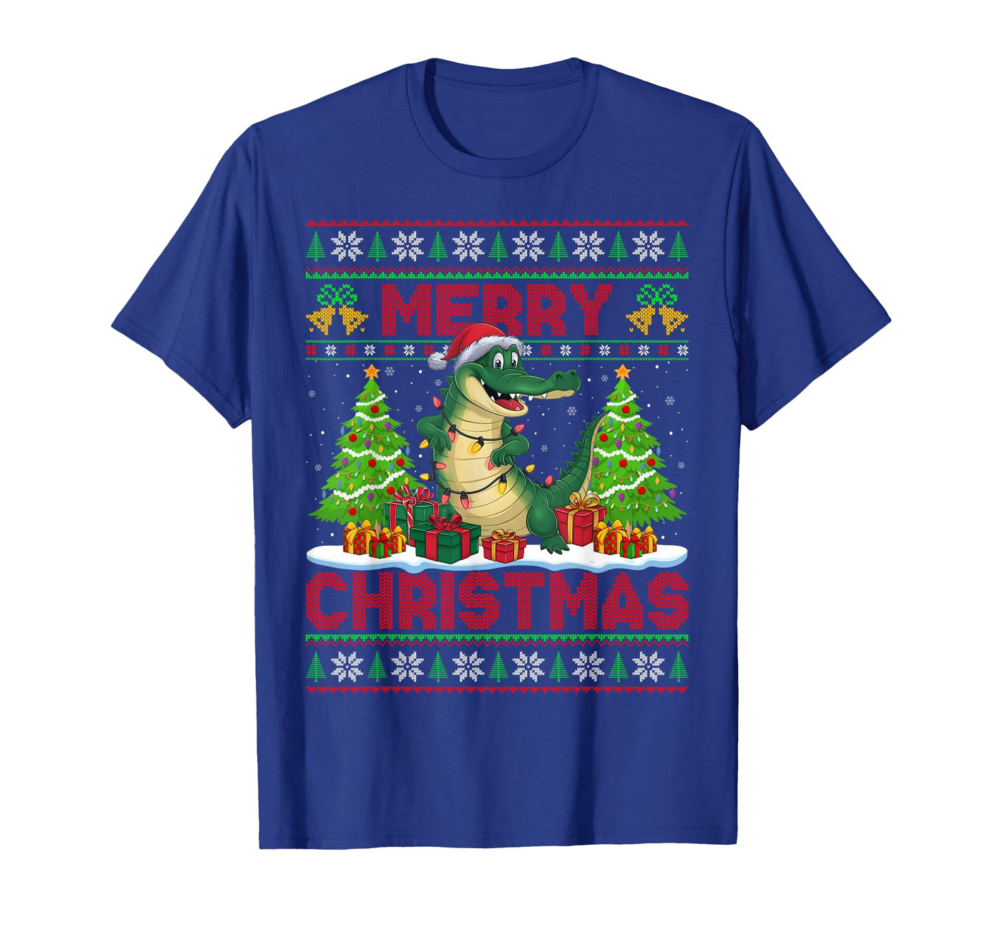 Xmas Tree Ugly Style Santa Hat Alligator Christmas T-Shirt