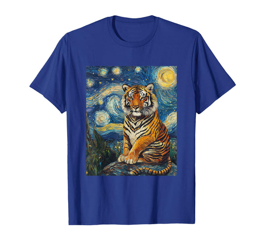 Tiger - Van Gogh Style - Starry Night - Art Funny Graphic T-Shirt