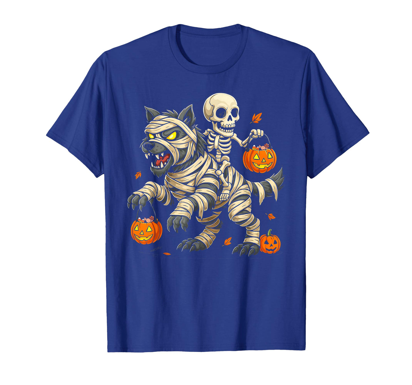 Skeleton Riding Mummy Wolf Halloween Costume Men Women Kids T-Shirt