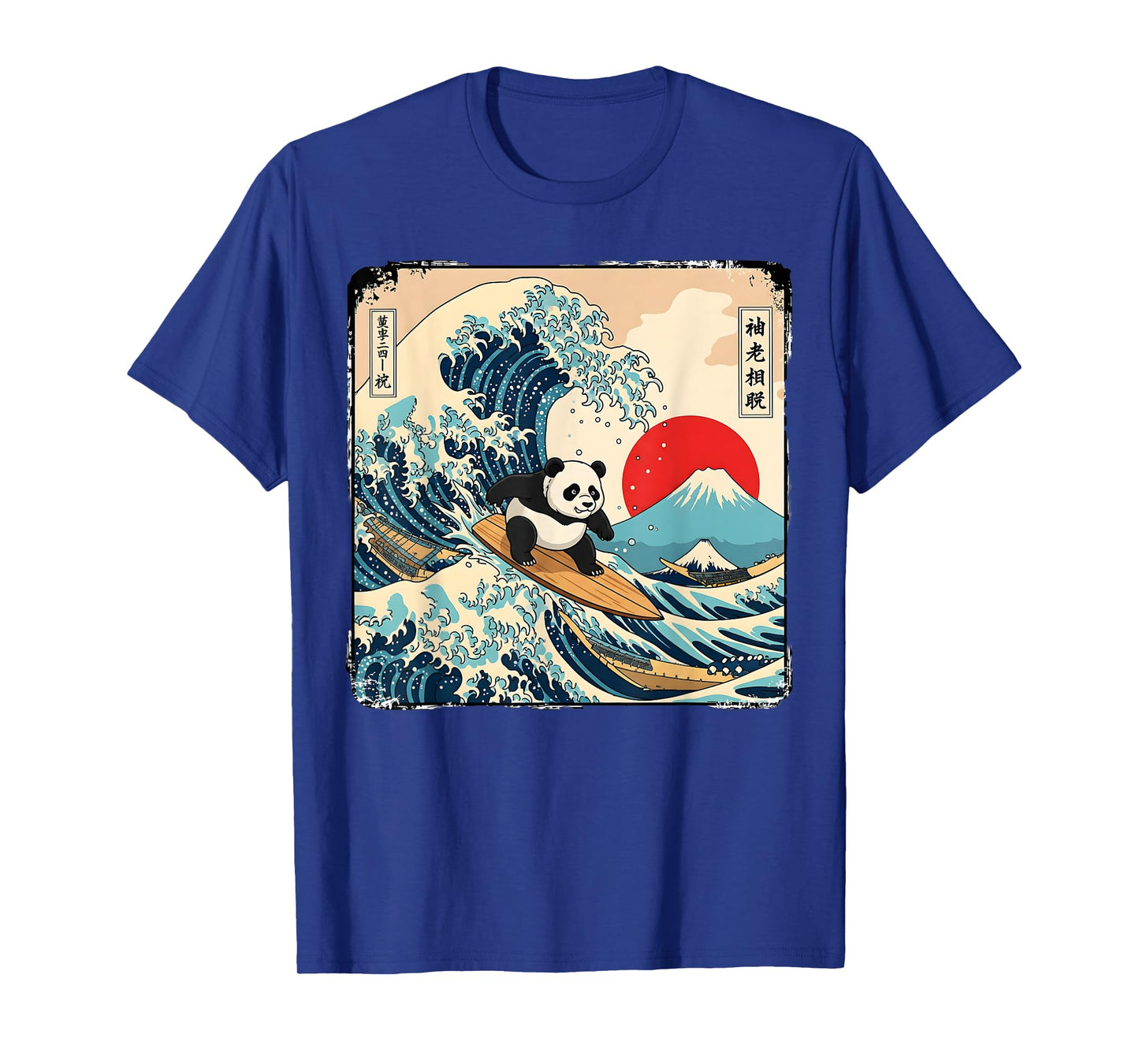 Panda Surfing Japanese Kawaii Anime Great Wave Japan Surfing T-Shirt
