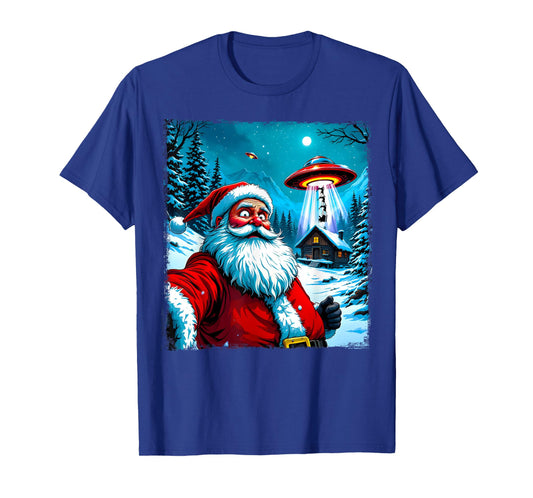 Santa Claus Alien Abduction Christmas UFO Encounter Cartoon T-Shirt