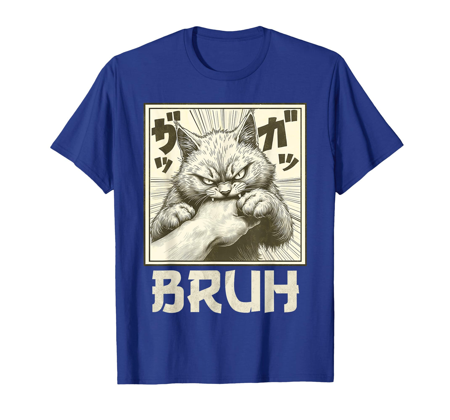 Funny Bruh Cat Bite Graphic Tee Japanese Anime Cat T-Shirt