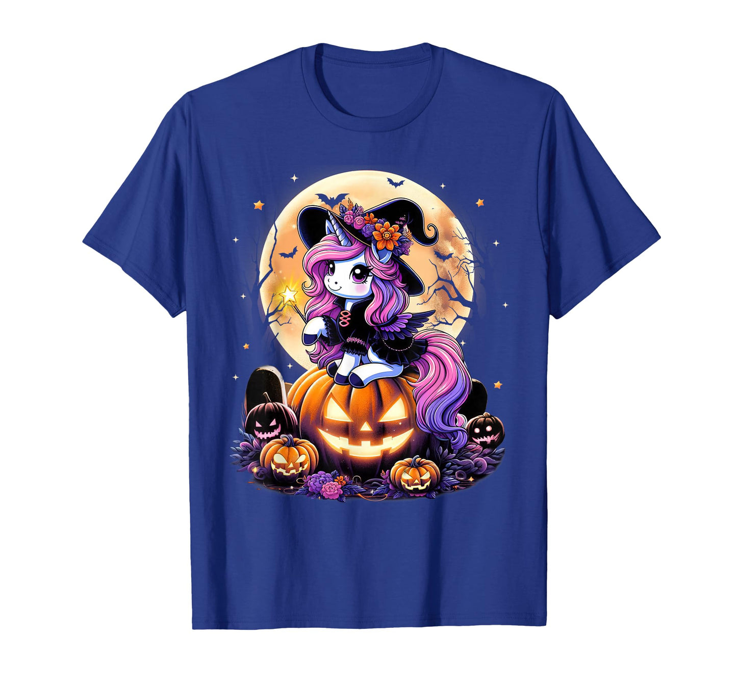 Cute Unicorn Witch Pumpkin Halloween Shirts Girls Daughter T-Shirt