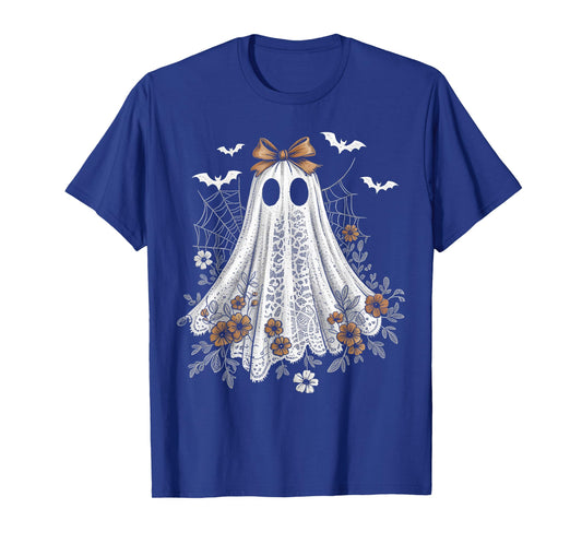 Coquette Ghost Halloween Flower Ghost Spooky Lace Ghost T-Shirt