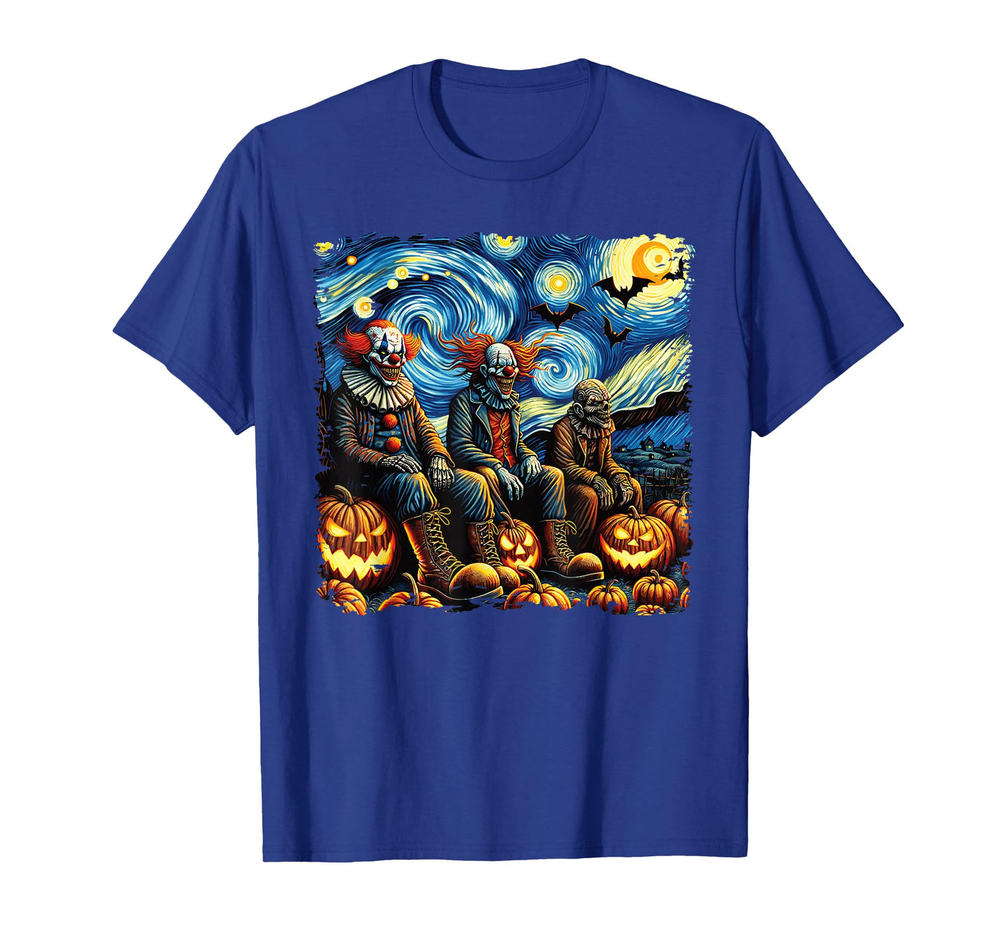 Van Gogh Starry Night Scary Clowns Halloween Fall Pumpkin T-Shirt