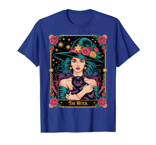The Witch Card Halloween Gothic Witchy Vibes Black Cat T-Shirt