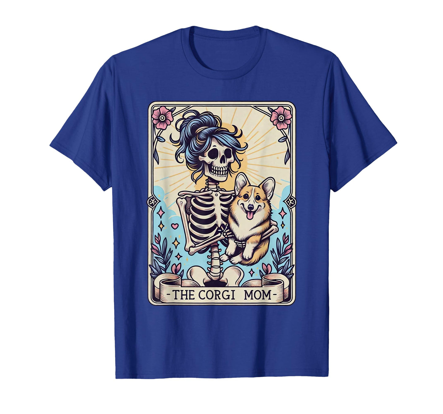 Retro Funny The Corgi Mom Tarot Card Skeleton Halloween T-Shirt