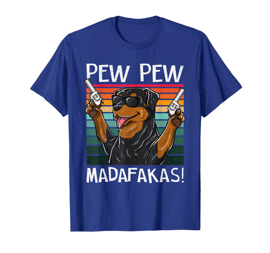 Rottweiler Pew Dog Vintage Retro Sunset Dogs Guns Nerd T-Shirt for Men Women