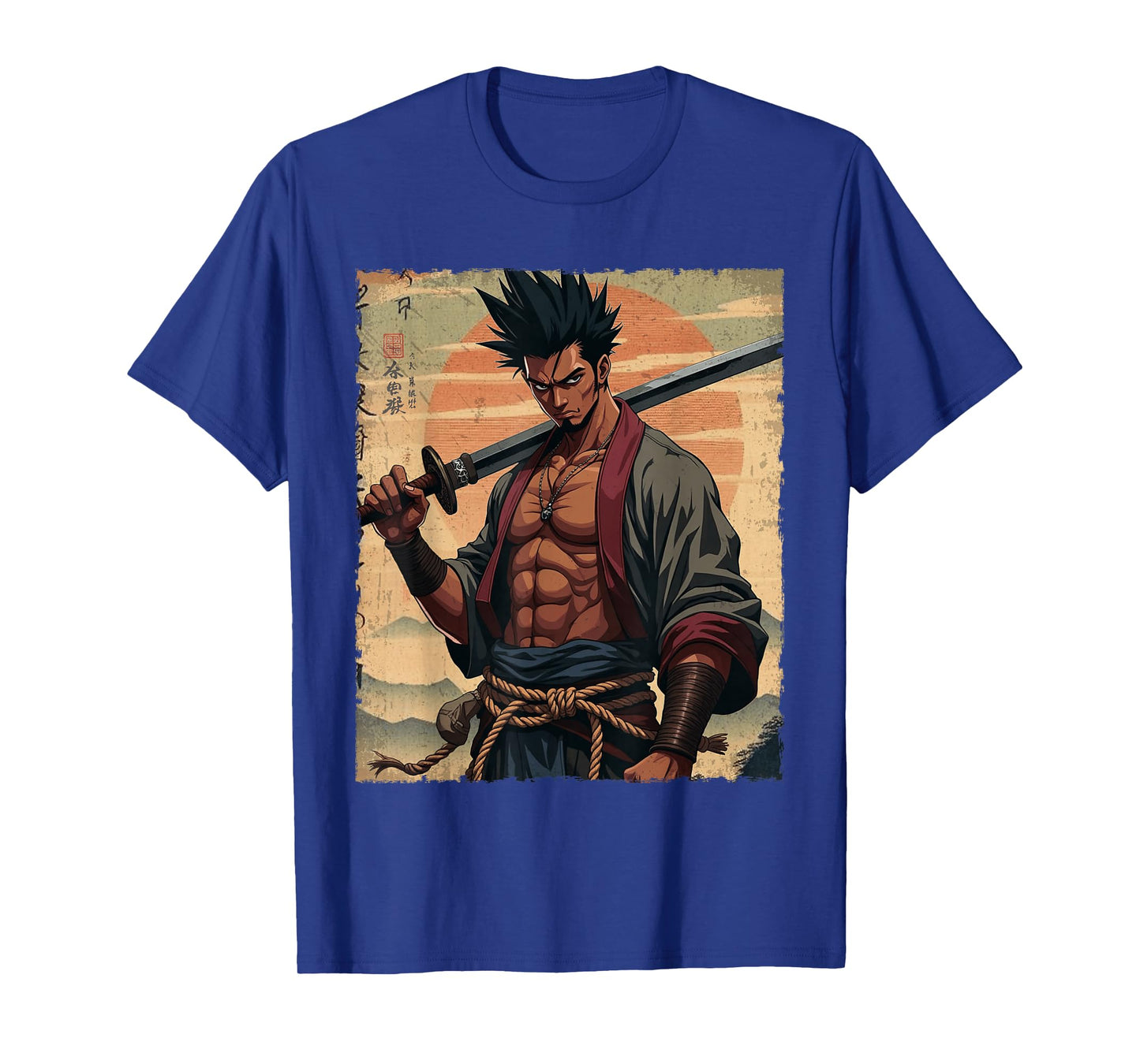 African Samurai Anime Afro American Bushido Warrior Katana T-Shirt