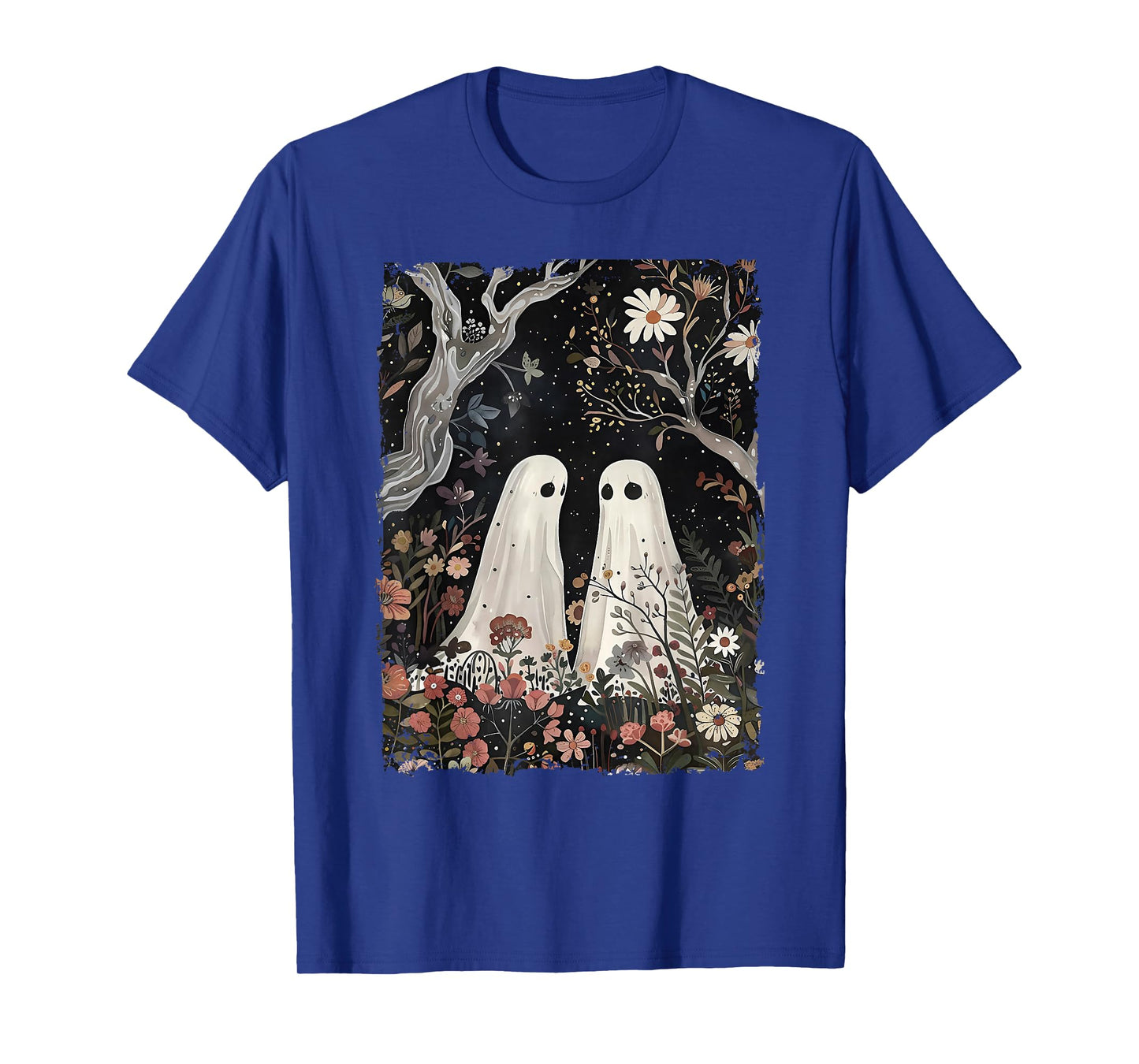 Ghost In The Flower Forest Halloween Spooky Season Vintage T-Shirt
