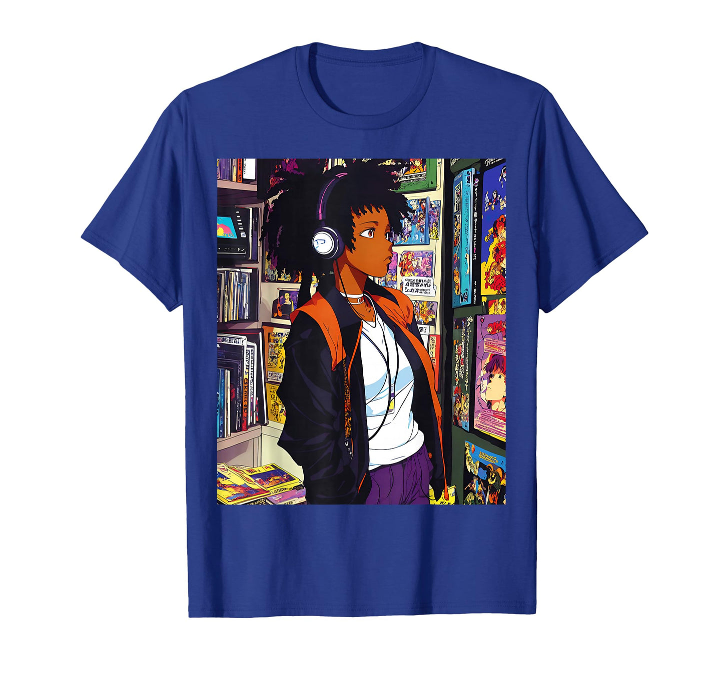 Anime Black Girl Lofi Music 90s Retro Afro Cartoon T-Shirt