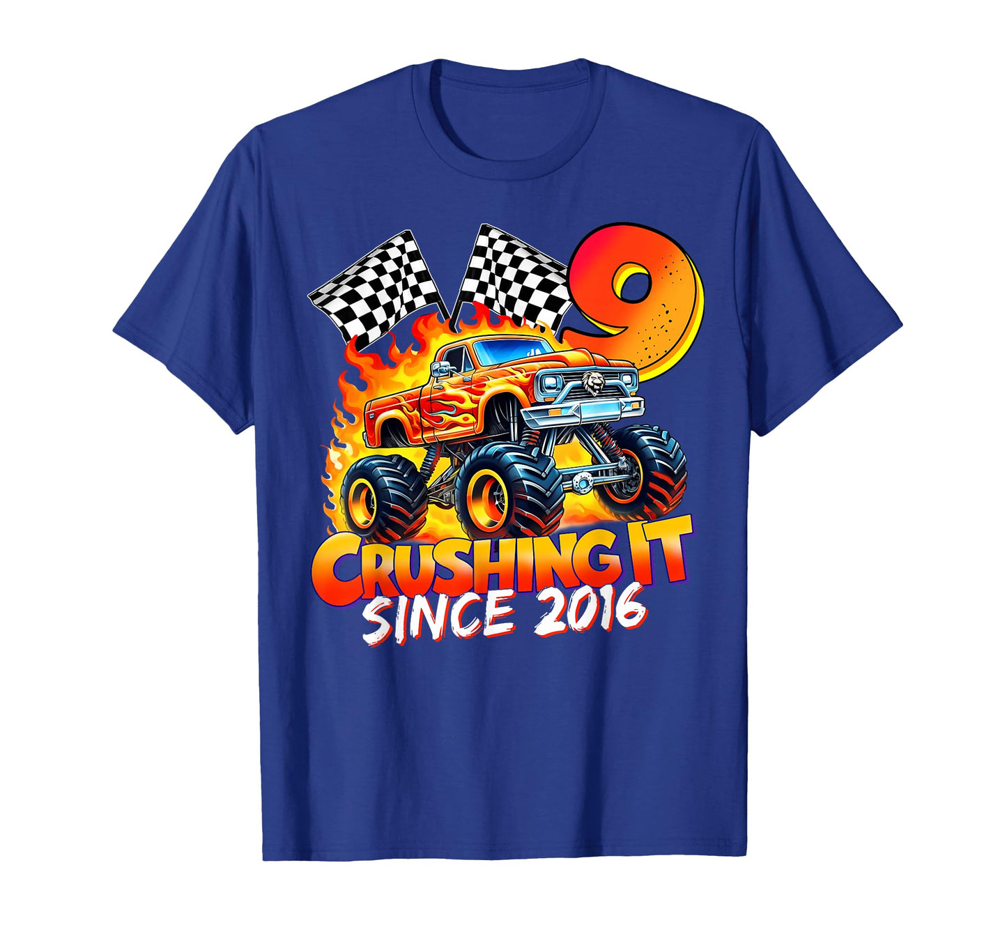 Monster Truck Birthday 9 Year Old Born 2016 9th Party Boys T-Shirt