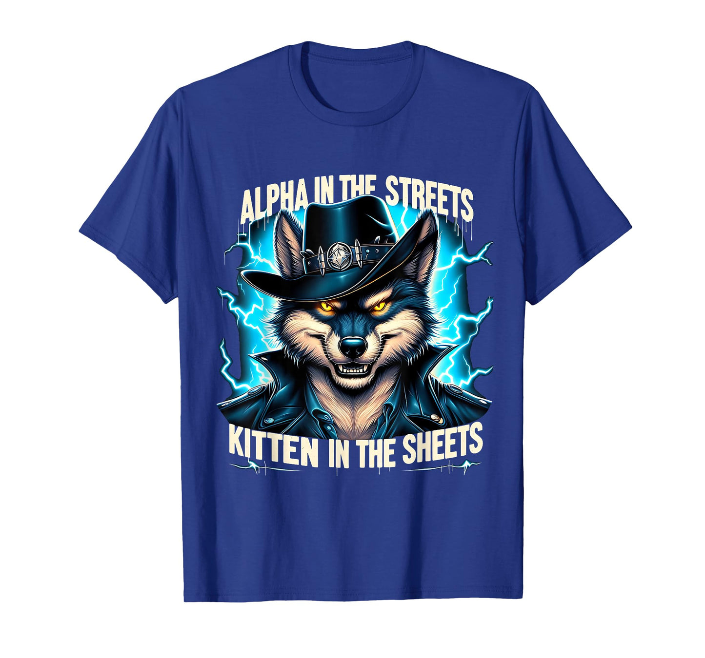 Alpha Mode Wolf Cowboy Lightning Funny Animal Tee T-Shirt