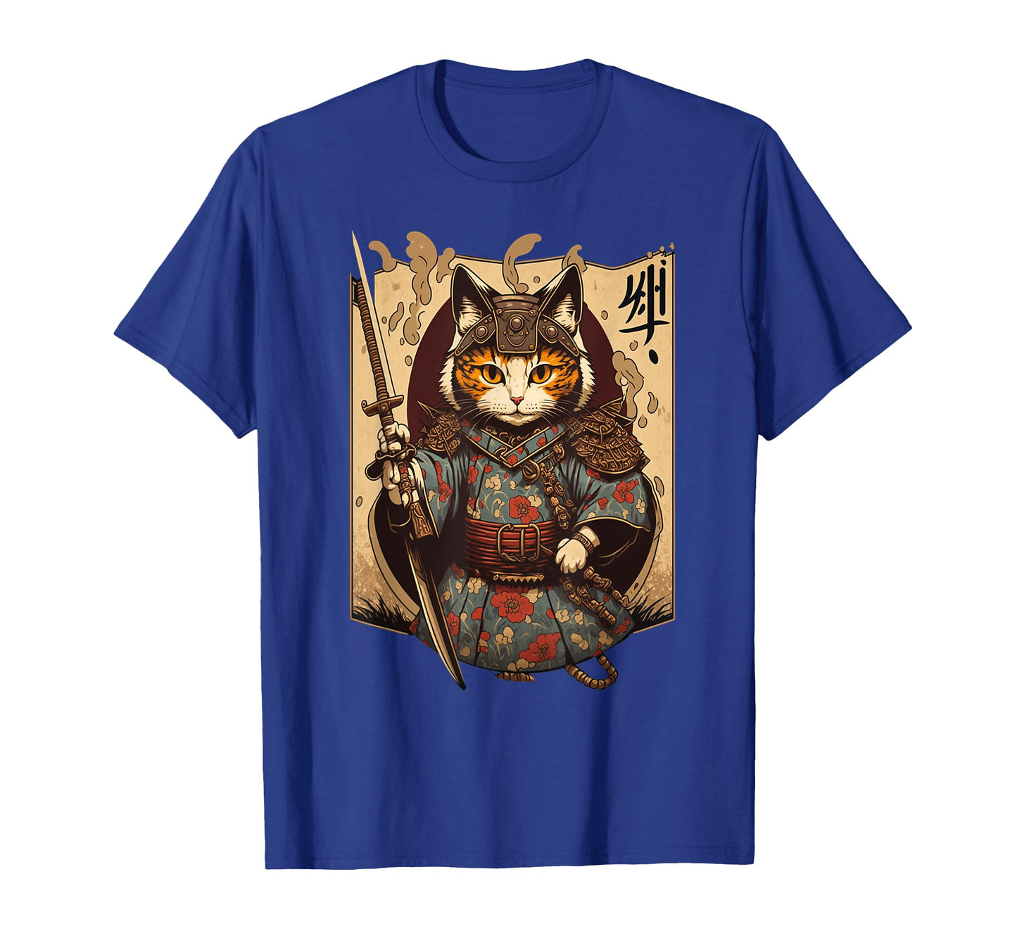 Retro Japanese Samurai Ninja Cat Kawaii Tattoo Graphic Style T-Shirt