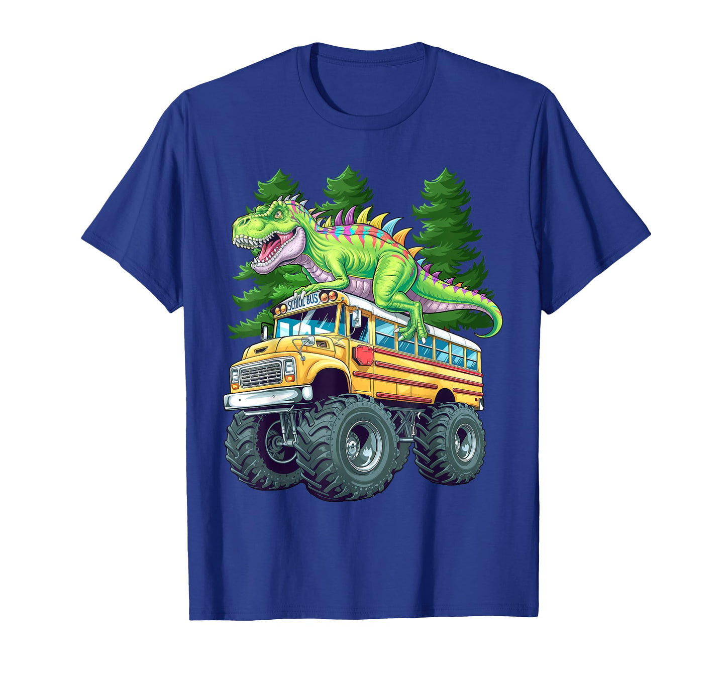 Dinosaur T-rex On Monster Truck School Bus Driver Graphic T-Shirt