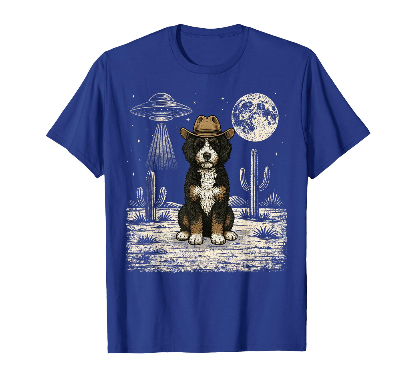 Funny Bernedoodle Cowboy Western Doodle Dog UFO T-Shirt