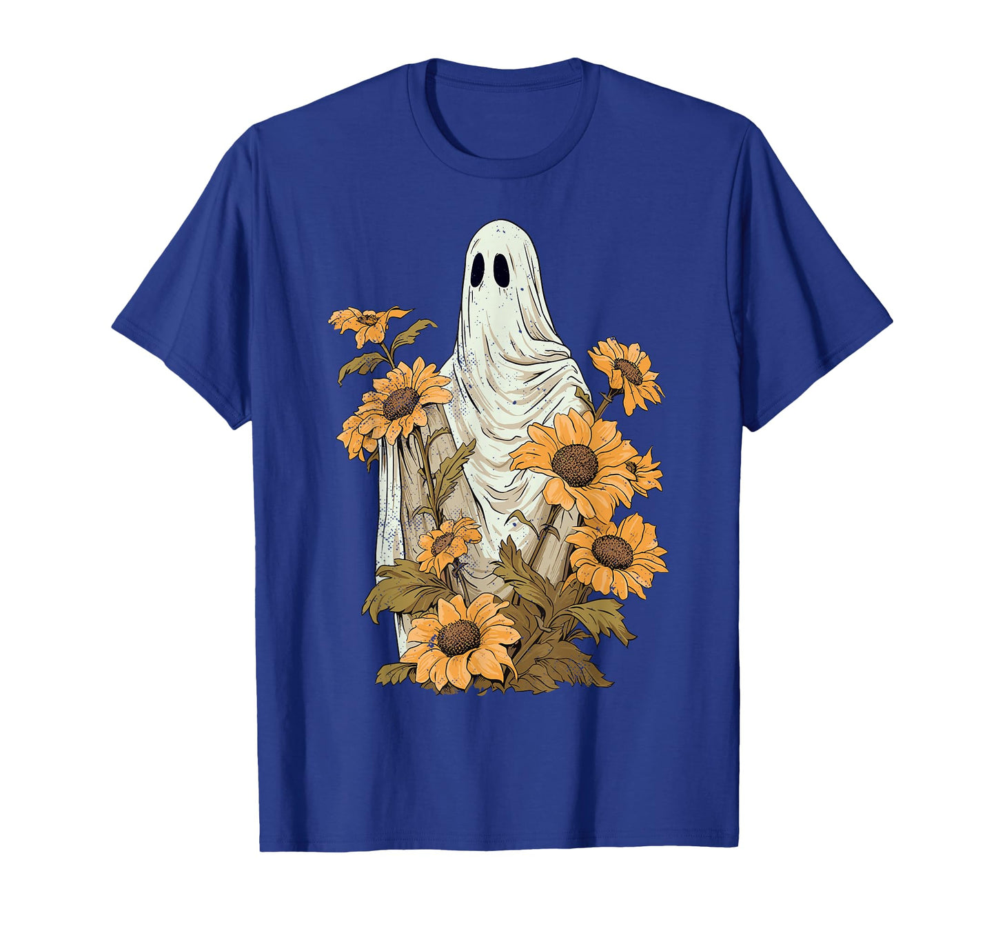 Vintage Floral Ghost Sunflowers Spooky Halloween Graphic T-Shirt
