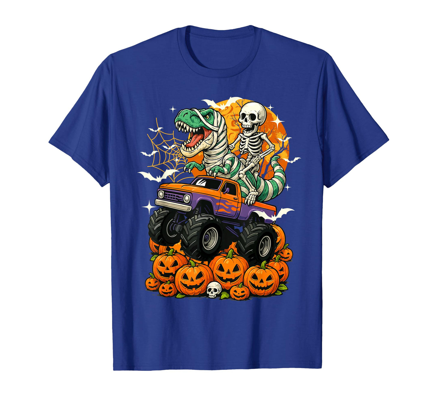Kids Skeleton Trex Monster Truck Halloween Pumpkin Toddler T-Shirt