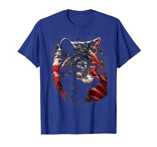 Wolf American Flag USA Patriotic Wolf Lover T-Shirt for Women Kids Men