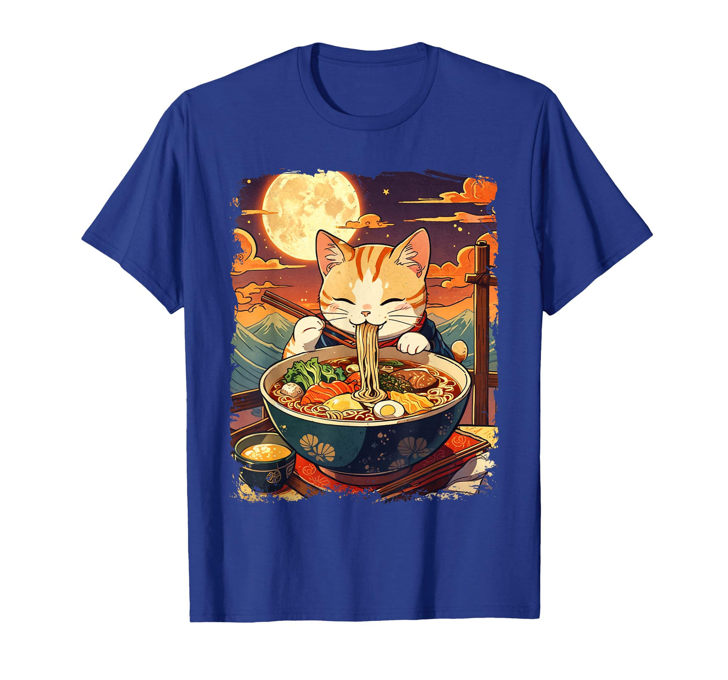 Cat Ramen Japanese Funny Graphic Kawaii Cat Anime Ukiyo-e T-Shirt