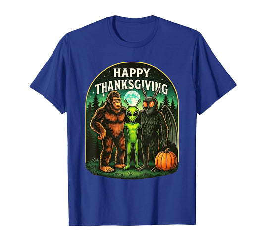 Happy Thanksgiving Men Bigfoot Alien Mothman Sasquatch T-Shirt