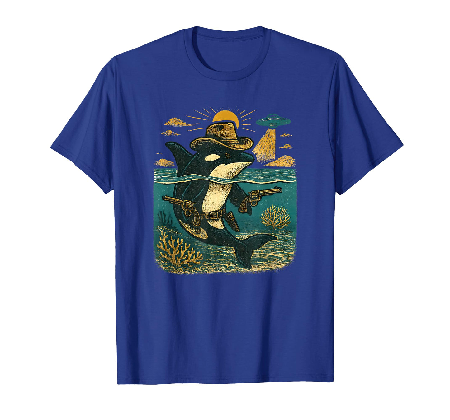 Retro Western Cowboy Orca UFO Graphic Killer Whale Lover T-Shirt