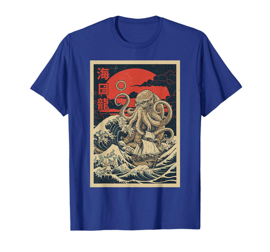Sea Kraken Kraken Japanese Shirt Wave Vintage Graphic Men T-Shirt